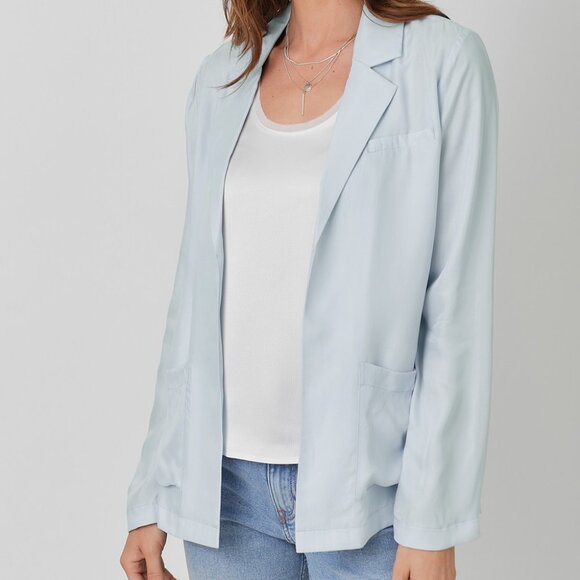 MYSTREE Chic Light Blue Open Front Blazer Jacket Women’s Size Business Casual - Picture 1 of 4